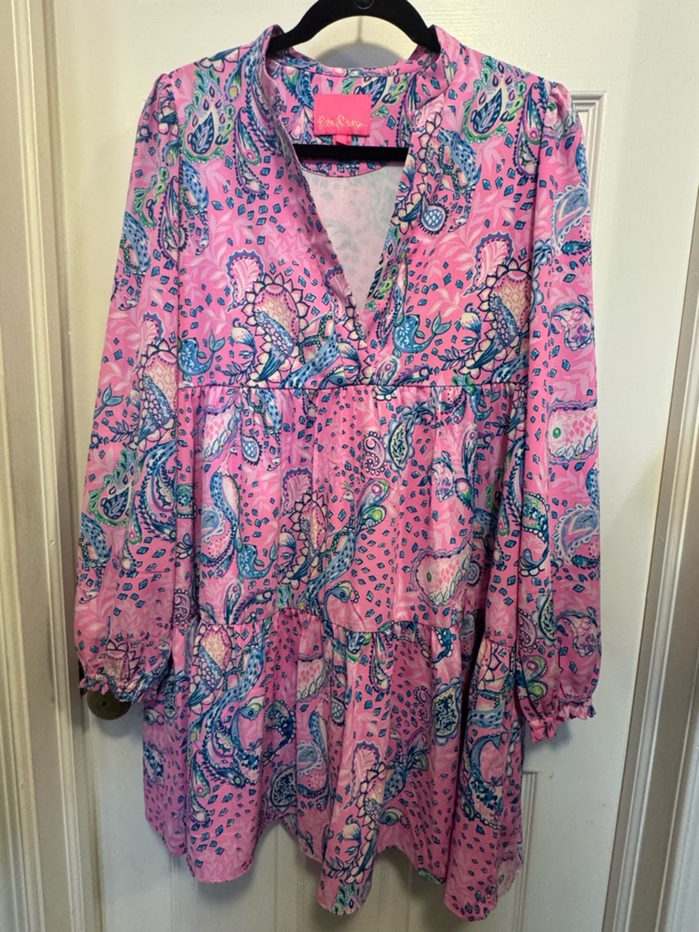 Lilly Pulitzer Pink Floral Tiered V-Neck Mini Dress